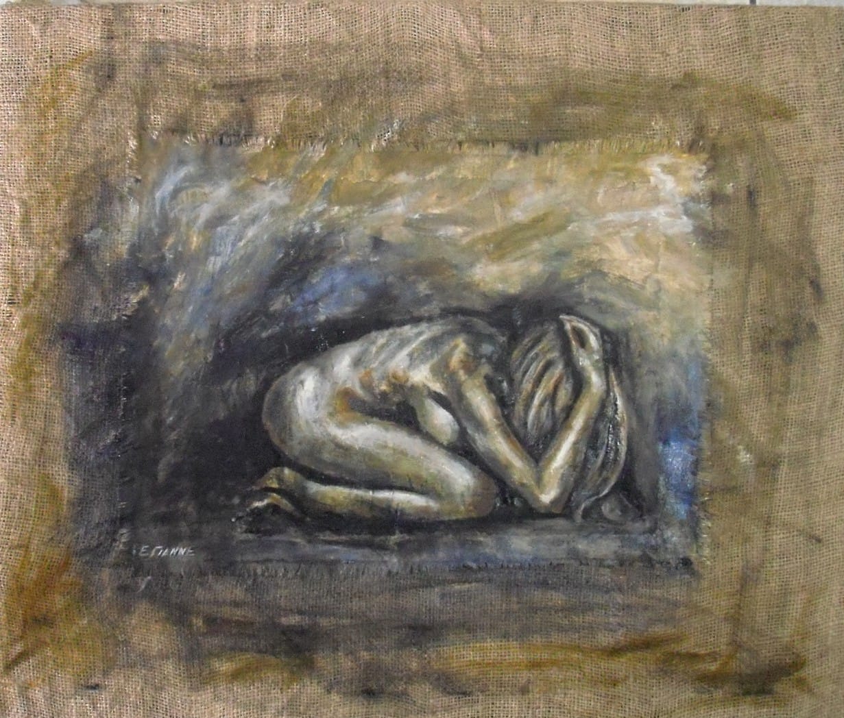 Οδύνη (2013) / λάδι σε χαρτί, επικολλημένο σε κάμποτο και λινάτσα, 61x51εκ.