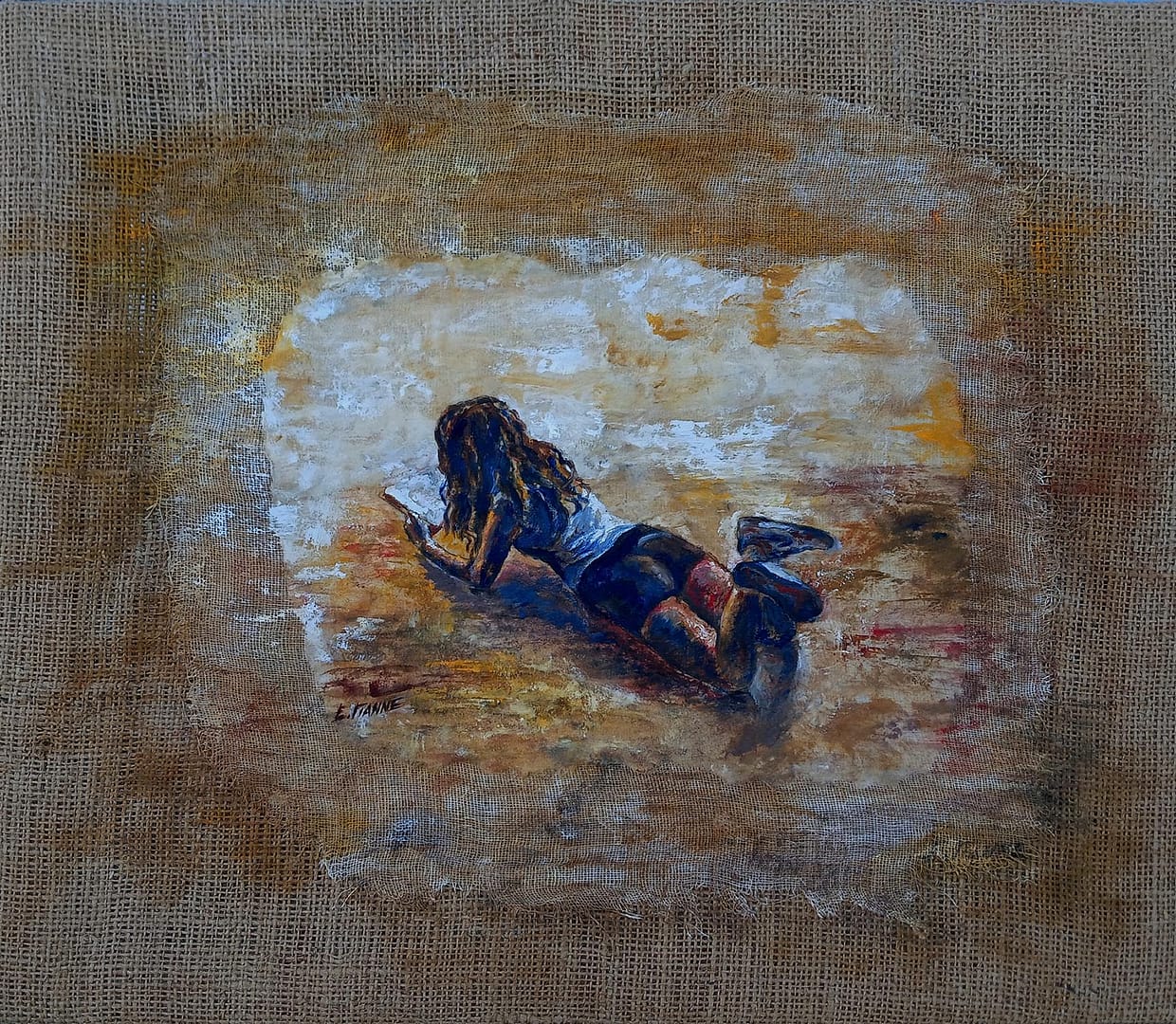 Ανάγνωση II (2014) / λάδι σε χαρτί, επικολλημένο σε κάμποτο και λινάτσα, 47x41εκ. - ιδιωτική συλλογή