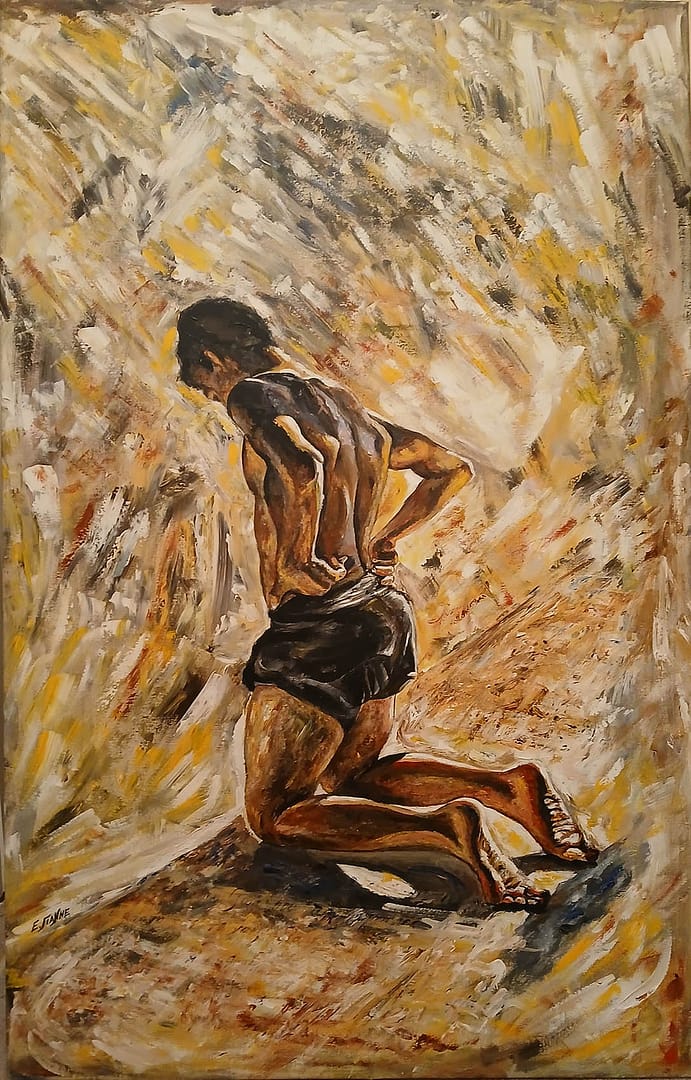 Απολογισμός (2013) / ακρυλικό σε μουσαμά, 66x103εκ.