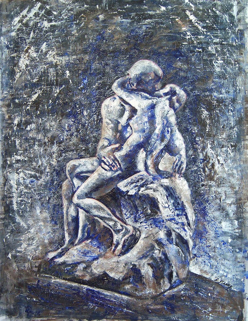 Το φιλί (2020) / Μεικτή τεχνική σε μουσαμά, 51x88εκ.