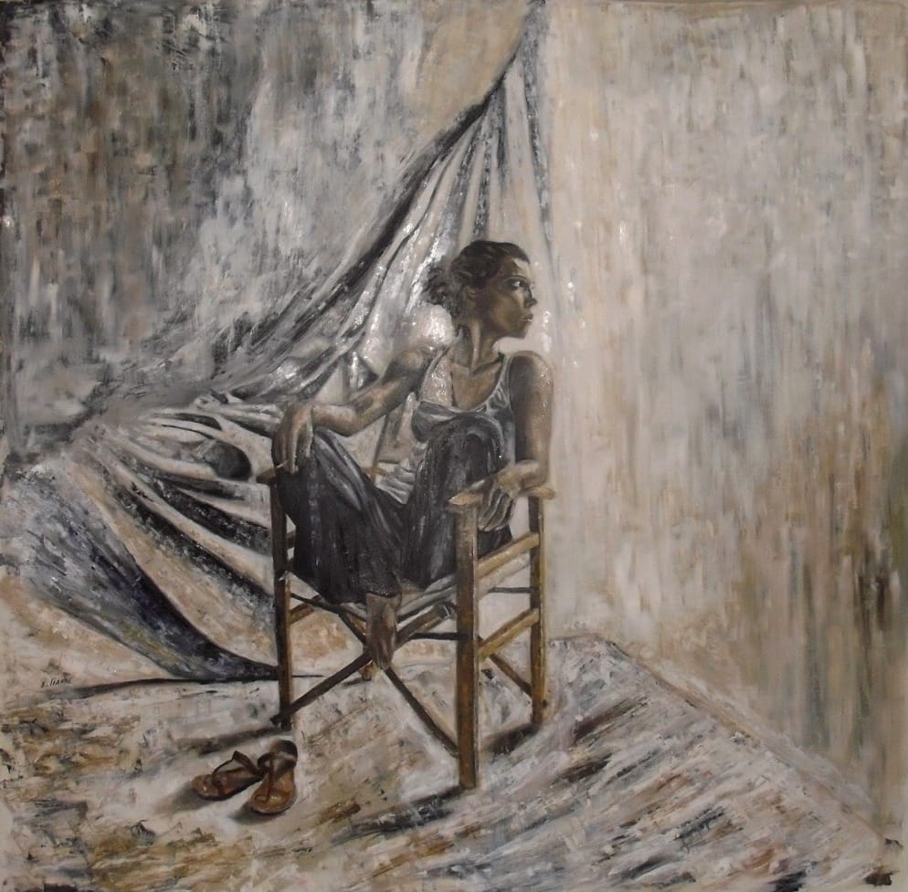 Φυγή του νου Ι (2013) / λάδι σε μουσαμά, 130x130εκ.